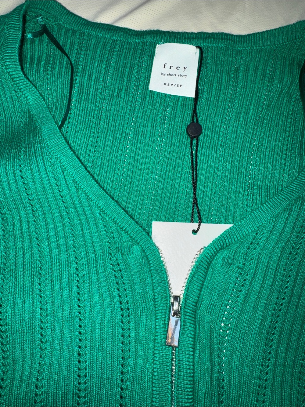 Green Ribbed Zip-Front Women's Sweater - Picture 2 of 4